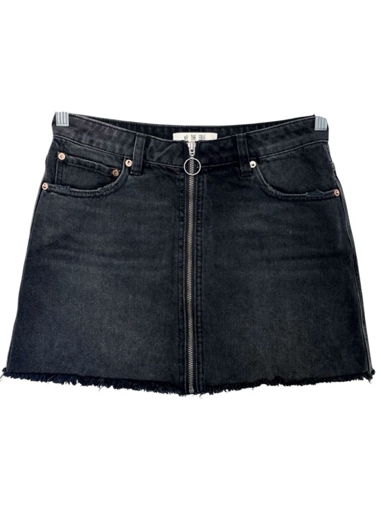 We The Free Dresses & Skirts - Free People WE THE FREE Black Denim Mini Skirt Full Front Zip Size 27 Raw Hem